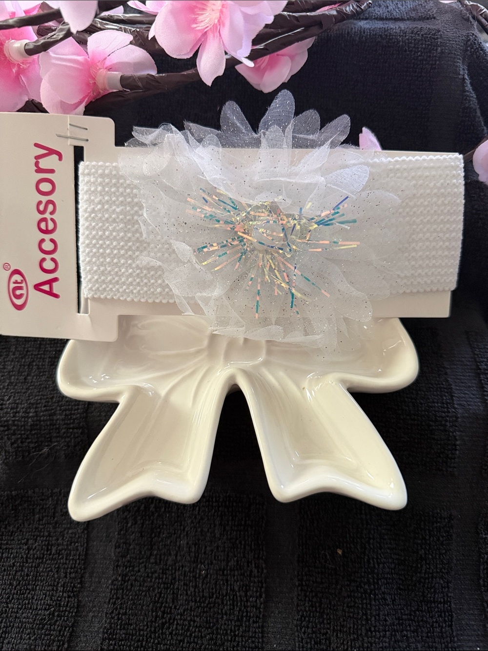 Kids White Floral Headband with Sparkle